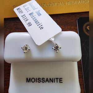 Sterling Silver Moissanite 3 mm Round Cut Studs, NWT, comes with GRA Certificate
